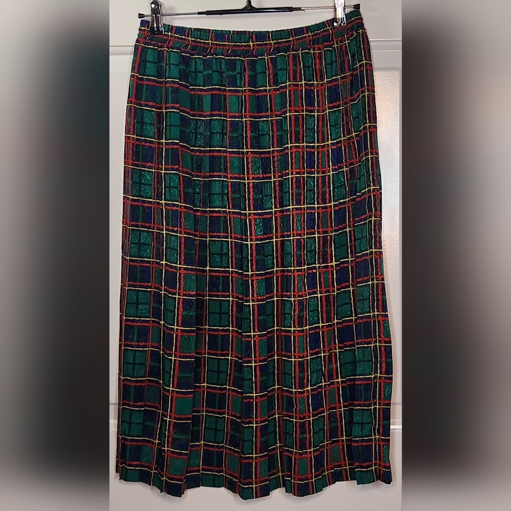 Andrea Gayle Plaid Green and Red Women's Skirt Size 16
